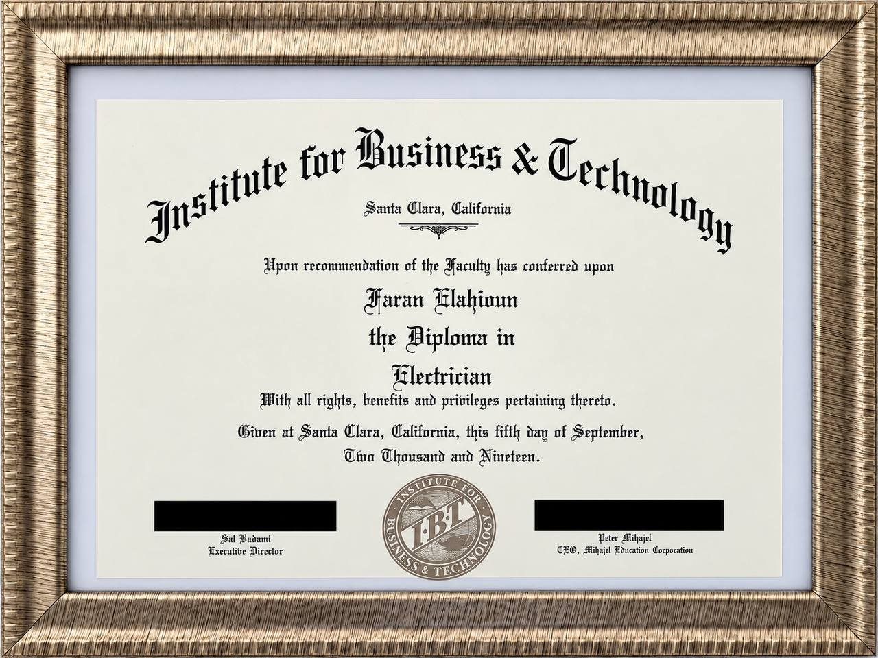 Electrician diploma · Institute for Business & Technology · 2019