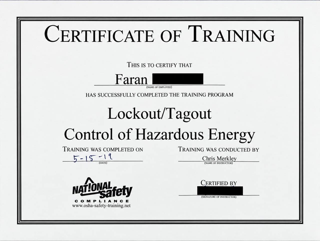 Lockout/Tagout: Control of Hazardous Energy · 2019